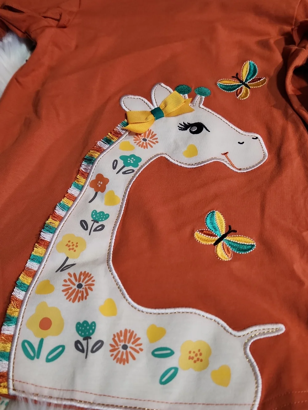 Rare Editions Rust Giraffe Ruffle Top & Printed Leggings - Girls Size: 6